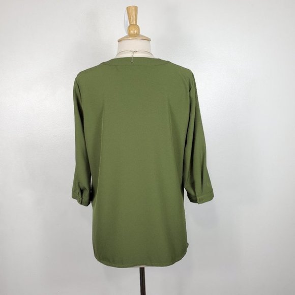 Linea by Louis Dell'Olio Green Button Up Top Blouse, Size M - Picture 7 of 13